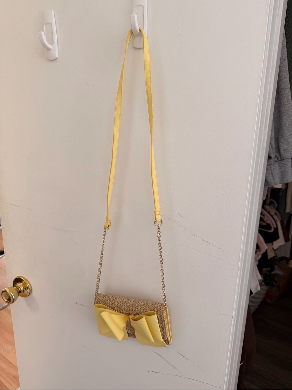 Yellow Bow Straw Crossbody Bag